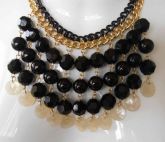Maxi colar bolas preto com acabamento. ref.c374